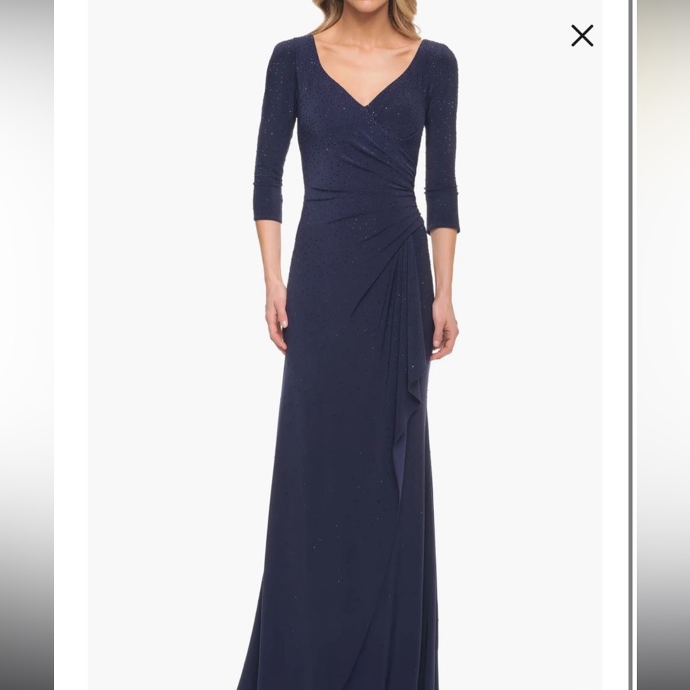La Femme 30177 Navy Blue 3/4 Sleeve Evening Gown size 14